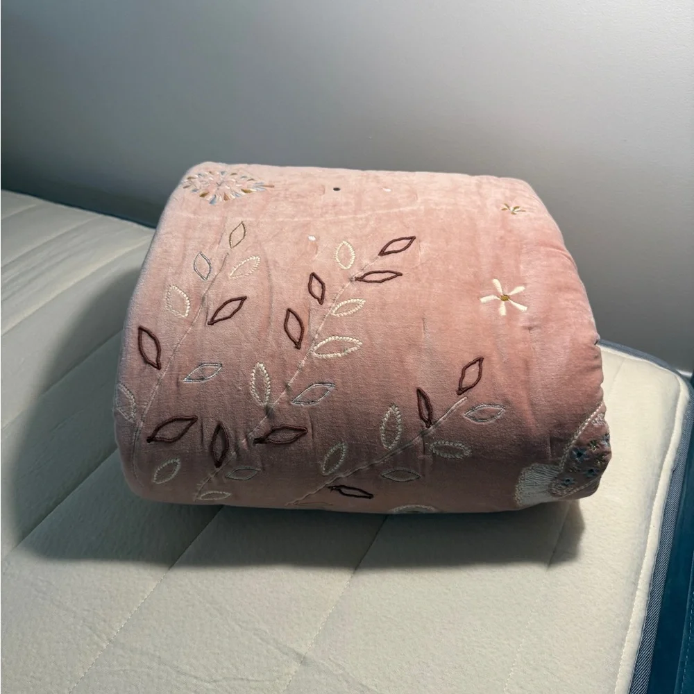 Heirloom Embroidered Organich Cotton Velvet Kids Twin Quilt by Jeremiah Brent